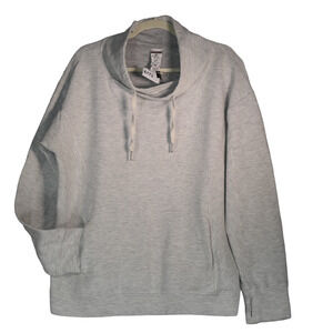 Kirkland Womens Sweatshirt XXL Gray Cotton Blend Pocket Ribbed Cowl Neck